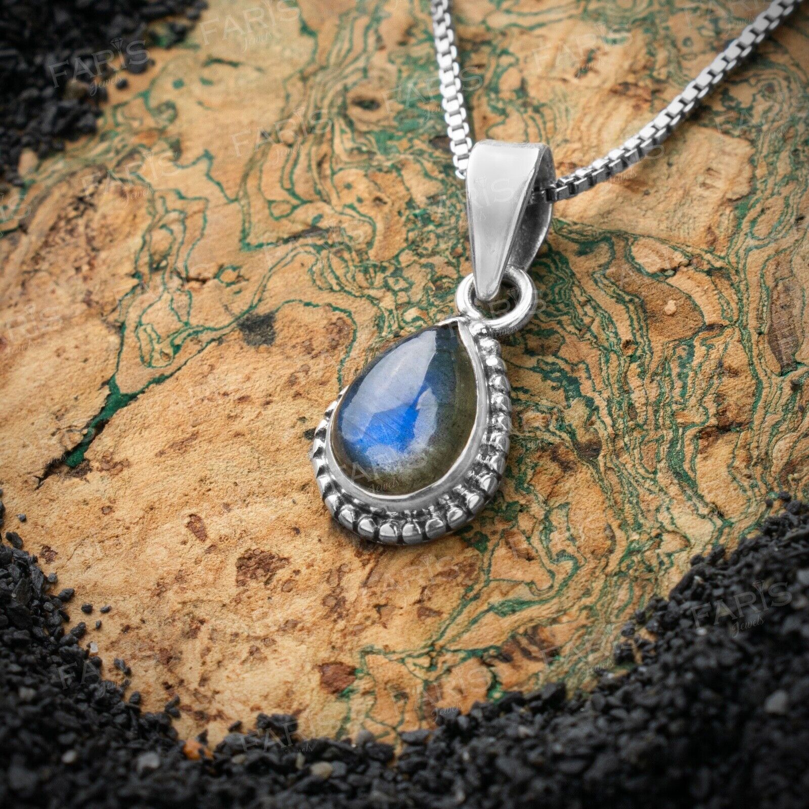 Sterling Silver Pear Cut Elegant Labradorite Gemstone Pendant Necklace Ladies Jewellery