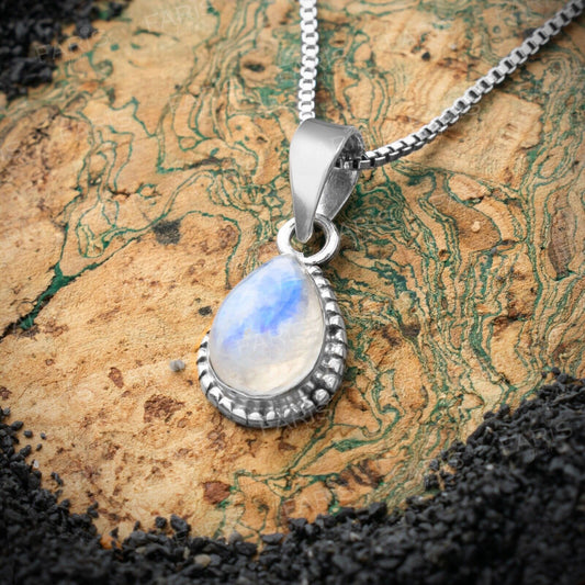 Sterling Silver Pear Cut Moonstone Gemstone Pendant Necklace Ladies Jewellery - Faris Jewels