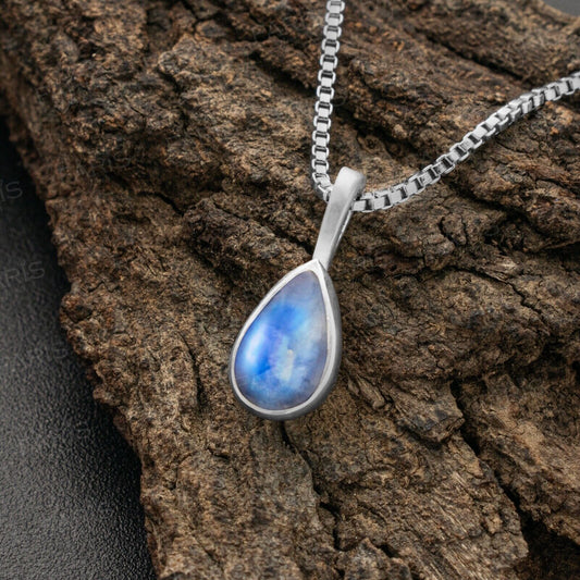 Sterling Silver Pear Cut Moonstone Gemstone Pendant Necklace Ladies Jewellery - Faris Jewels