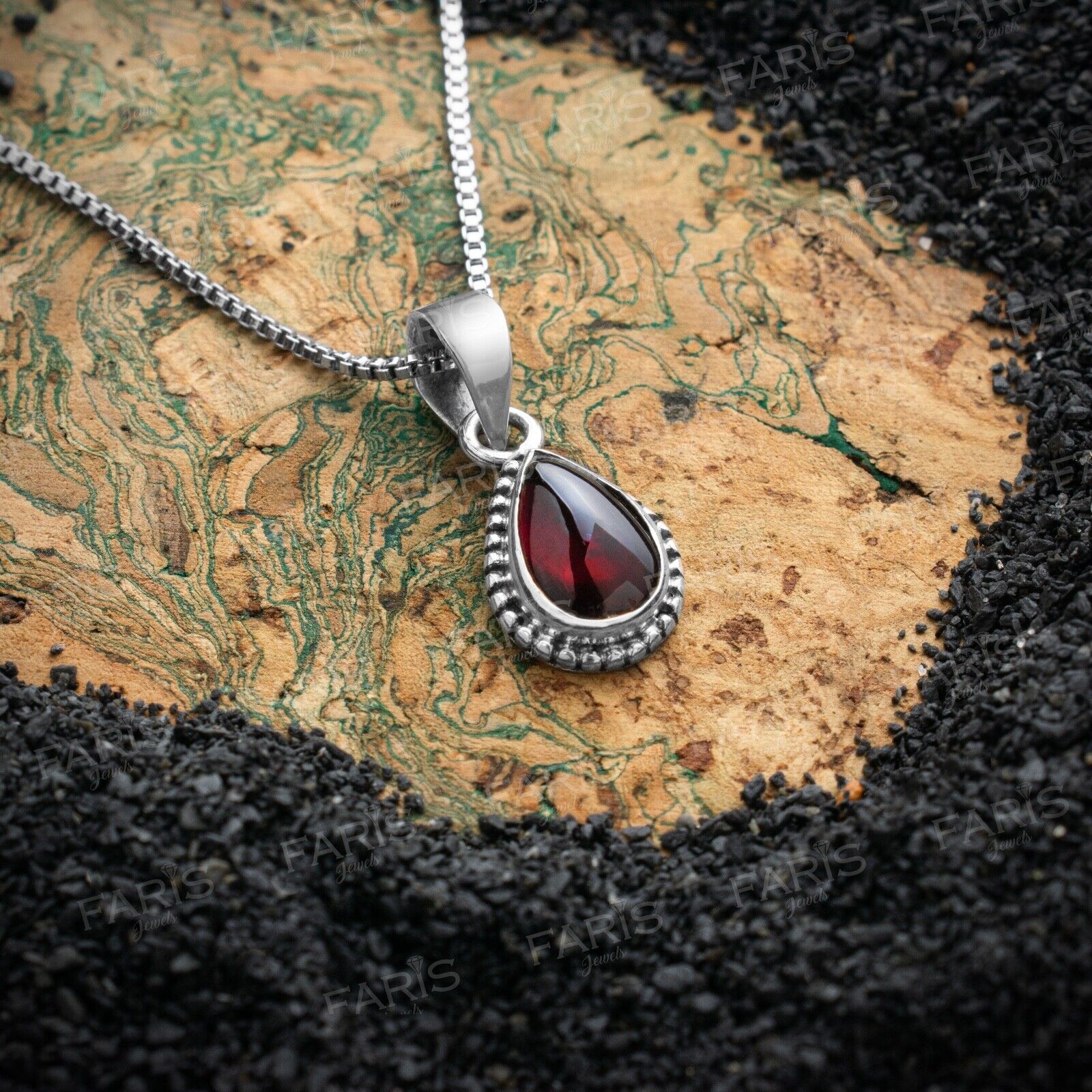 Sterling Silver Pear Cut Red Garnet Gemstone Pendant Necklace Ladies Jewellery