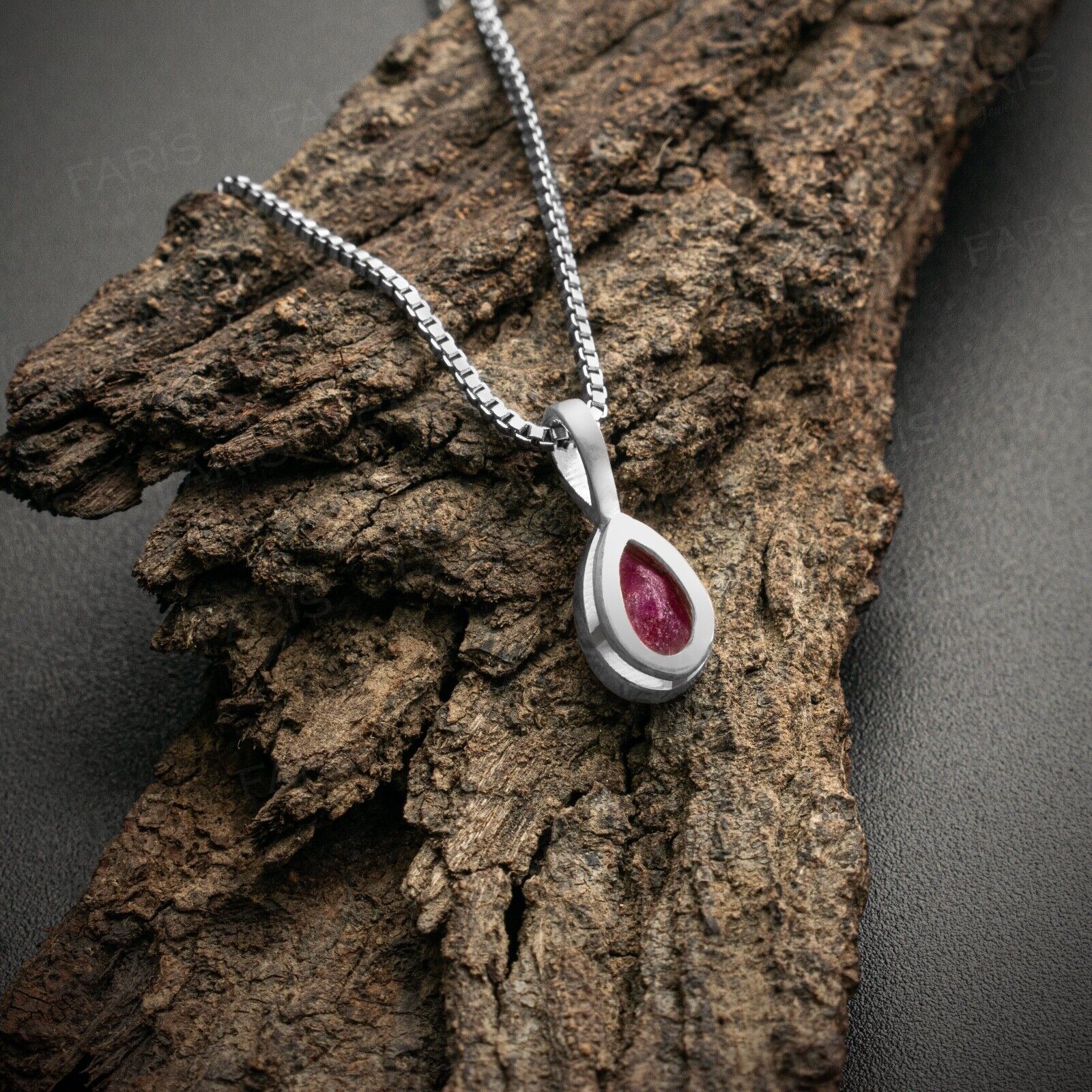 Sterling Silver Pear Cut Red Ruby Gemstone Pendant Necklace Ladies Jewellery