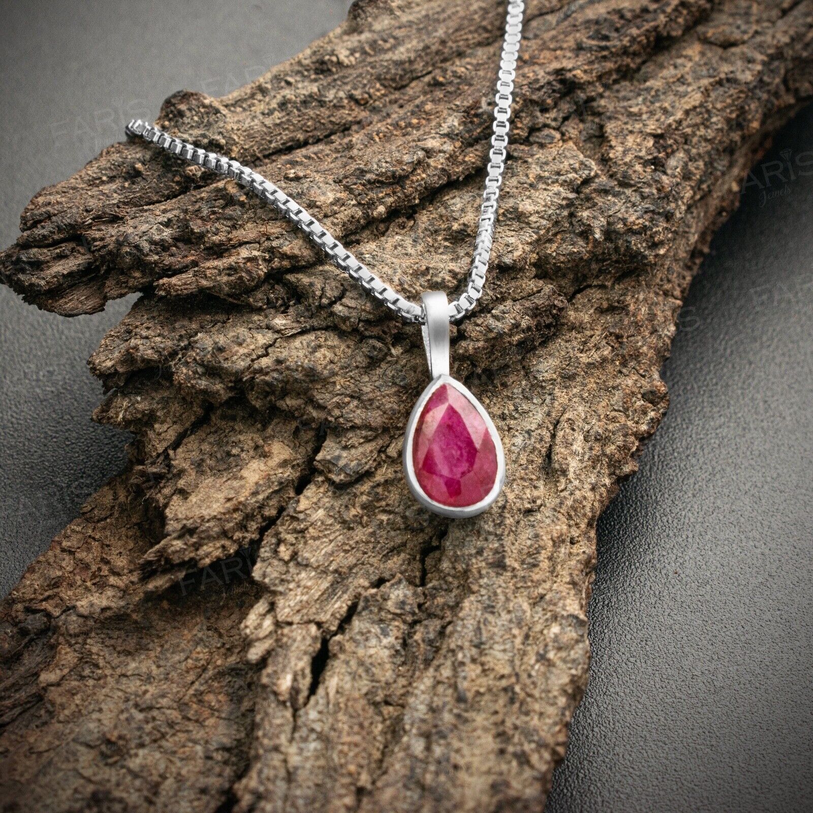 Sterling Silver Pear Cut Red Ruby Gemstone Pendant Necklace Ladies Jewellery