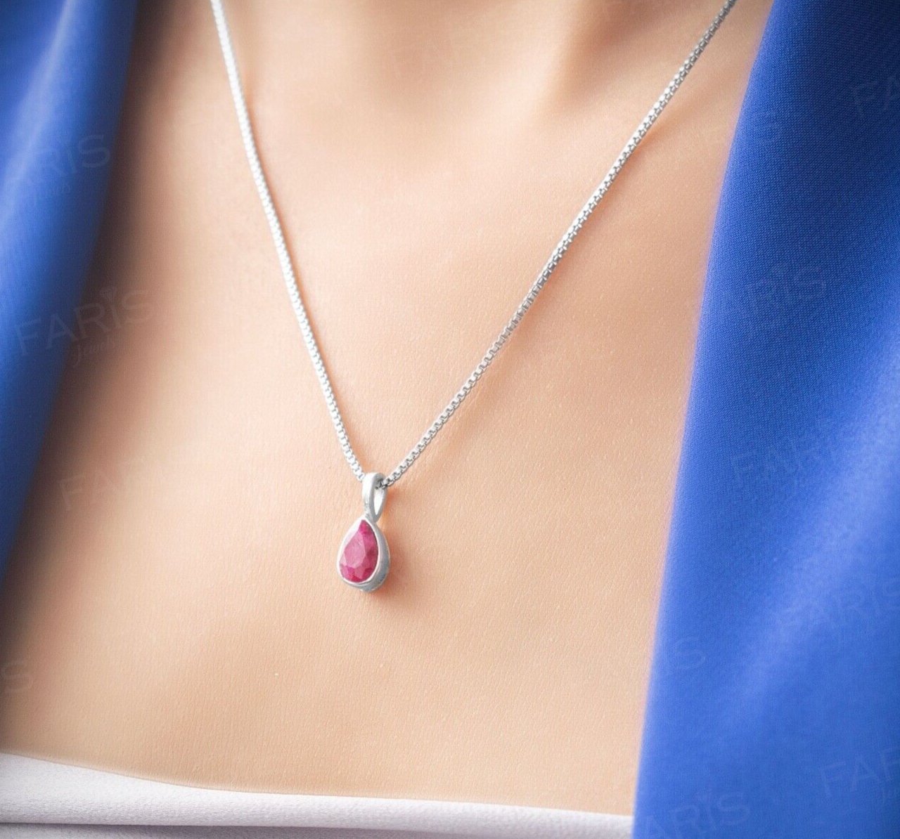 Sterling Silver Pear Cut Red Ruby Gemstone Pendant Necklace Ladies Jewellery