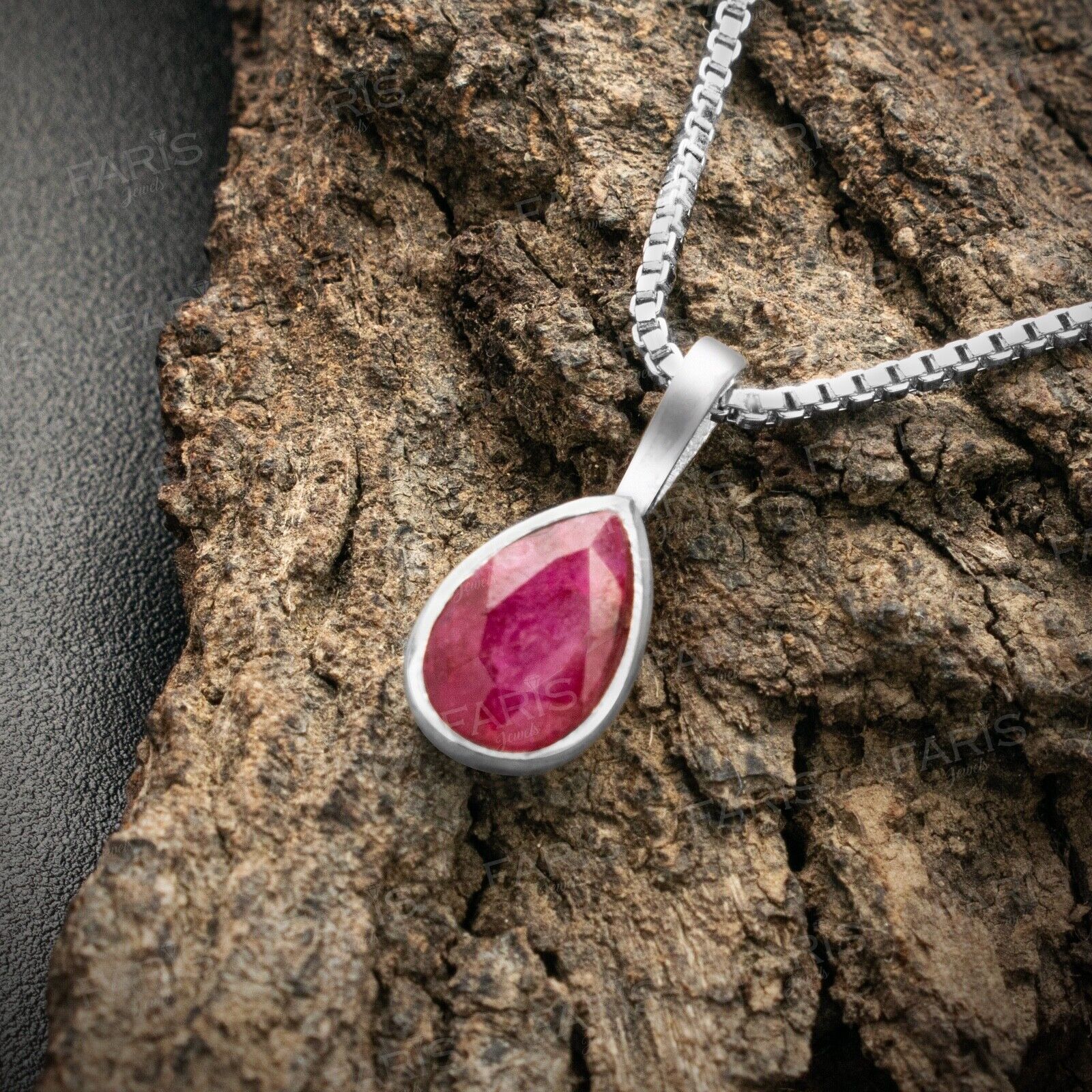 Sterling Silver Pear Cut Red Ruby Gemstone Pendant Necklace Ladies Jewellery