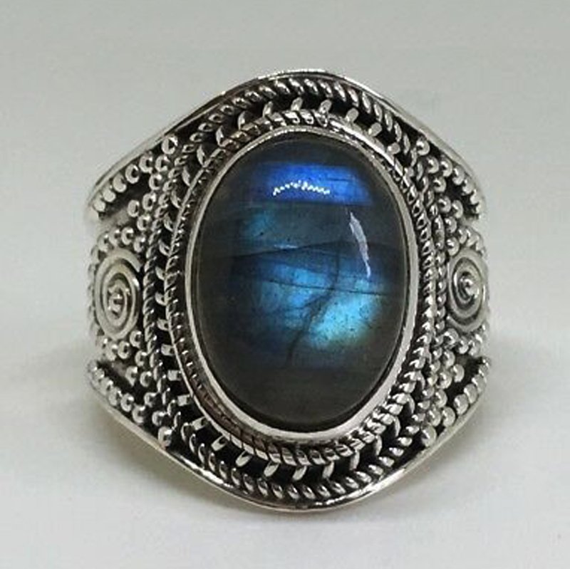 Stunning Designer Rings Designer Labradorite 925 Silver Ladies Big Oval Ring | Faris Jewels