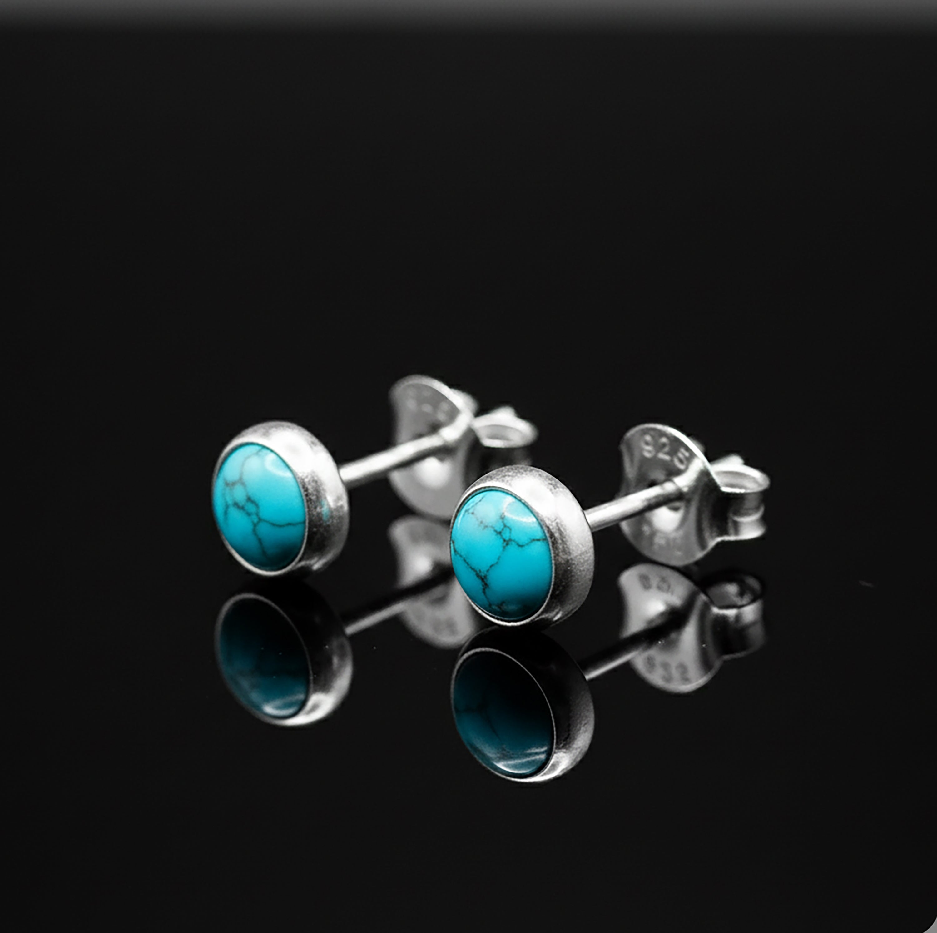 Small 925 Sterling Silver Turquoise Round Earrings Studs Gemstone Ladies Gift