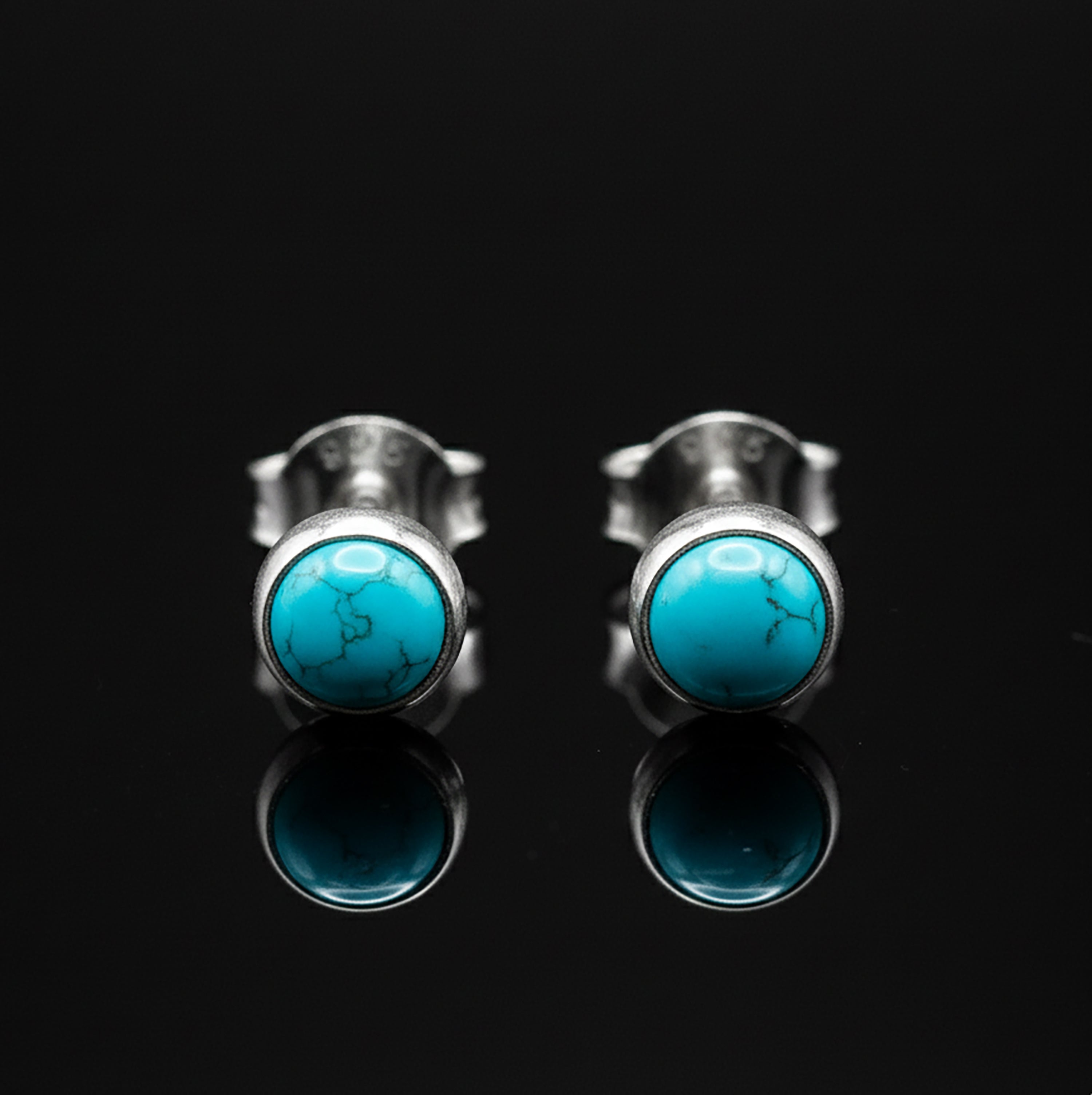 Small 925 Sterling Silver Turquoise Round Earrings Studs Gemstone Ladies Gift