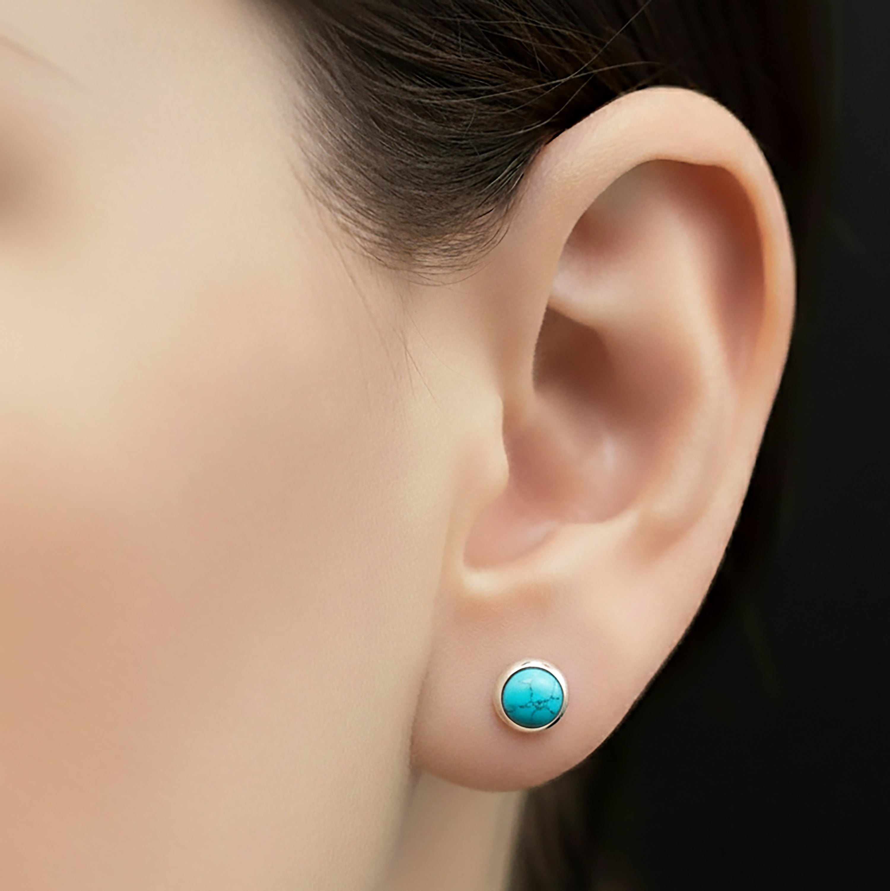 Small 925 Sterling Silver Turquoise Round Earrings Studs Gemstone Ladies Gift