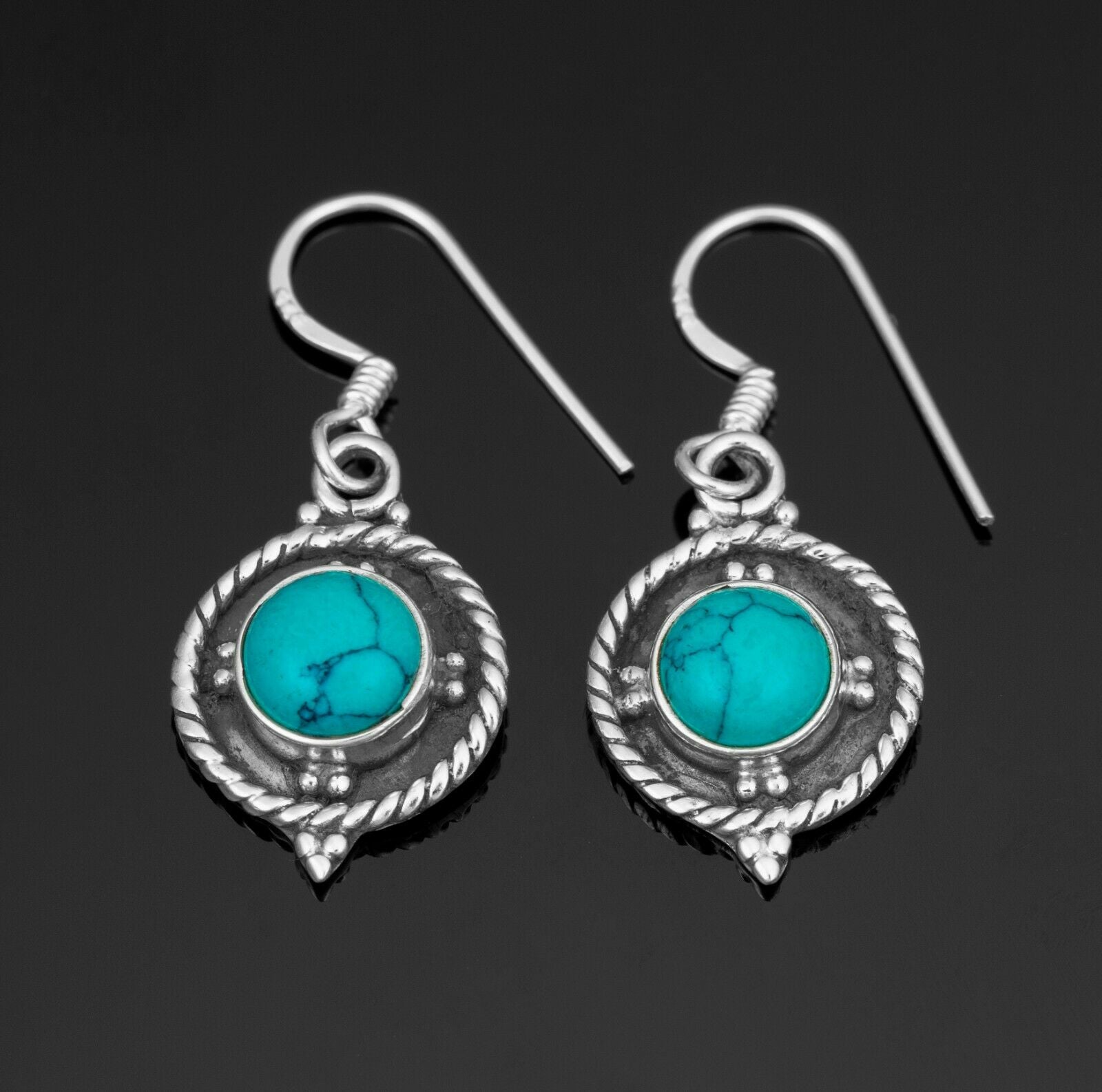 Turquoise Gemstone 925 Sterling Silver Designer Drop Dangle Earrings Jewellery